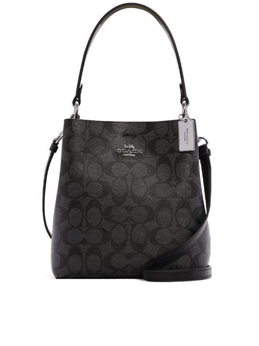 Coach 2312 Small Town Bucket Bag In Signature Canvas Silver Graphite Wine Black