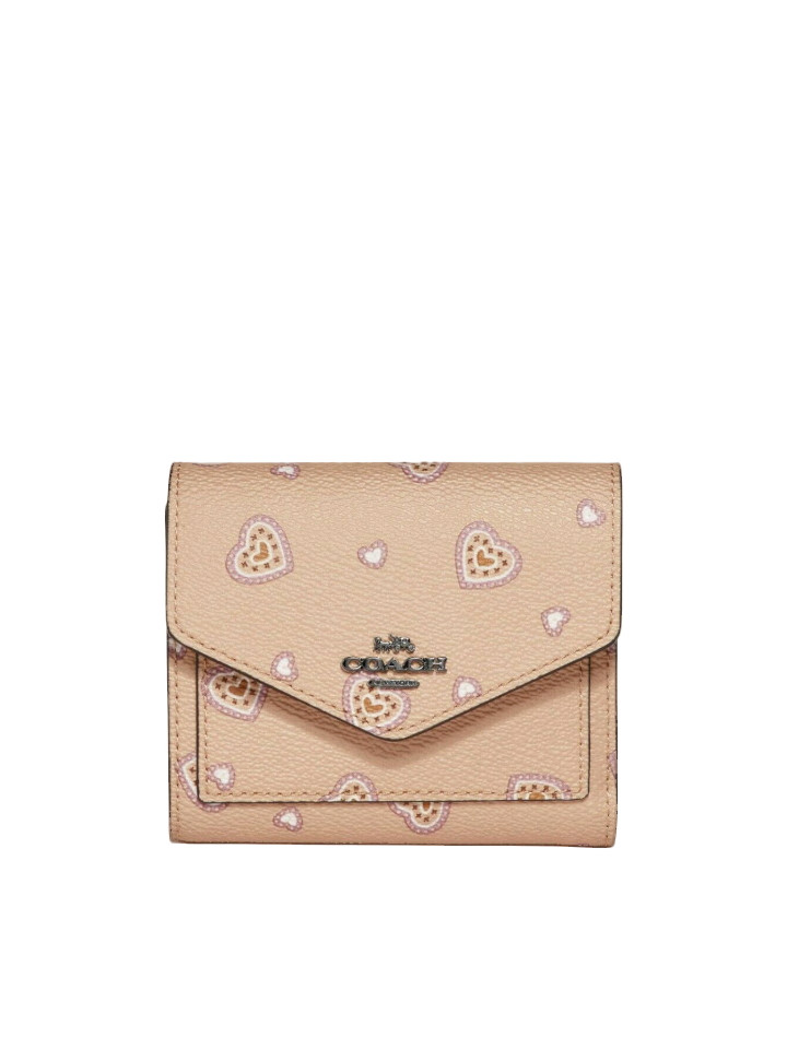 Coach 29740 Small Wallet With Western Heart Print in Beige