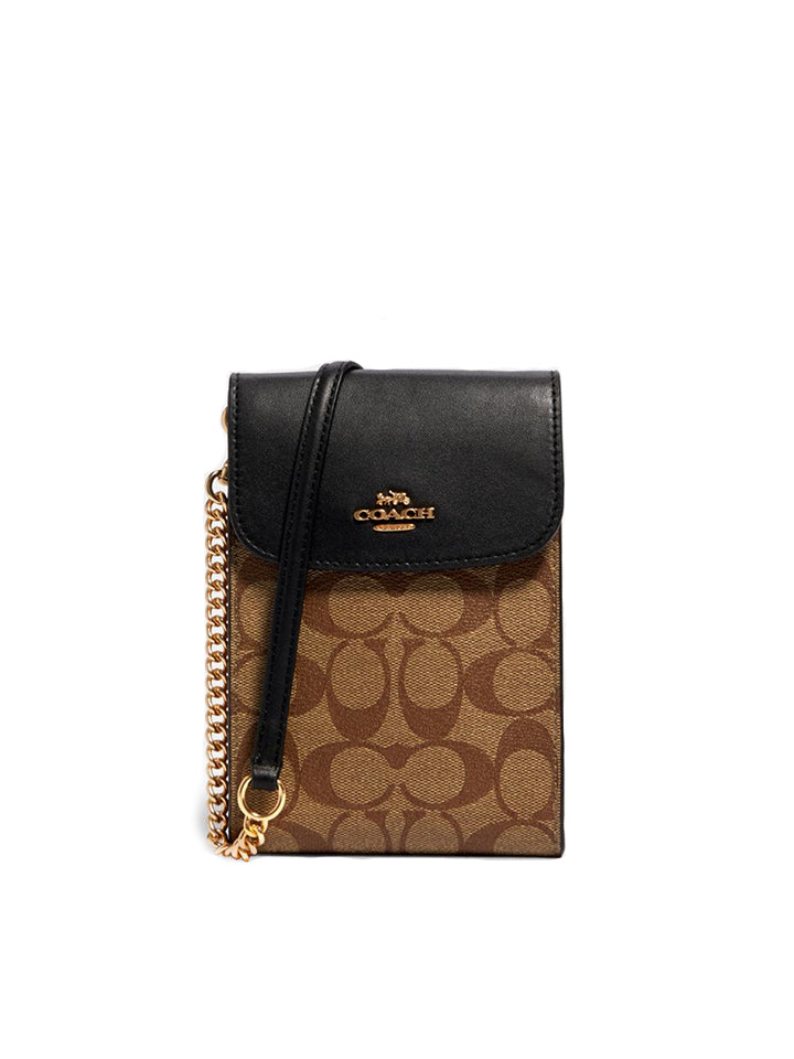 Coach 3051 Rachel Phone Crossbody In Signature Canvas Khaki Black