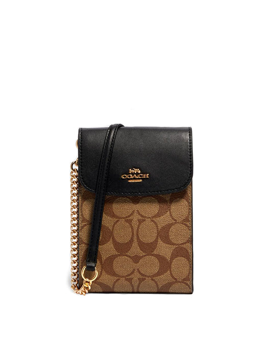 Coach 3051 Rachel Phone Crossbody In Signature Canvas Khaki Black