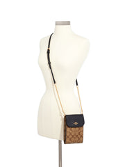 Coach 3051 Rachel Phone Crossbody In Signature Canvas Khaki Black