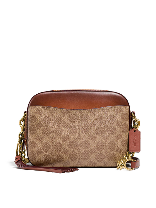 Coach Camera Bag In Signature Canvas Crossbody Tan Rust