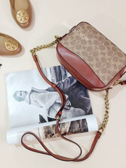 Coach Camera Bag In Signature Canvas Crossbody Tan Rust