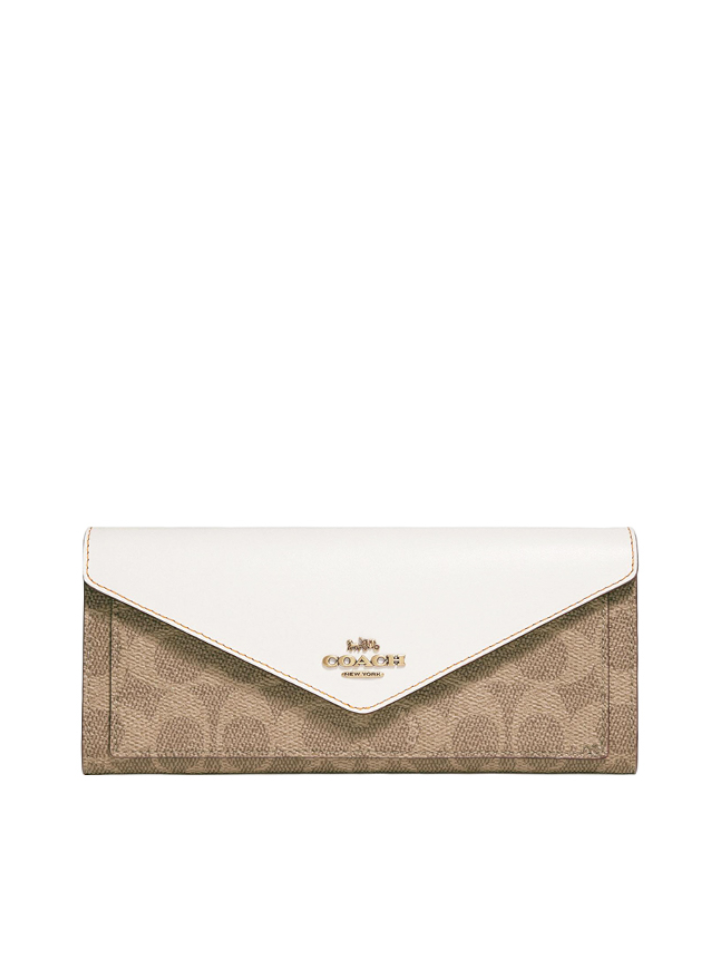 Coach 31547 Soft Wallet In Colorblock Signature Canvas Tan Chalk