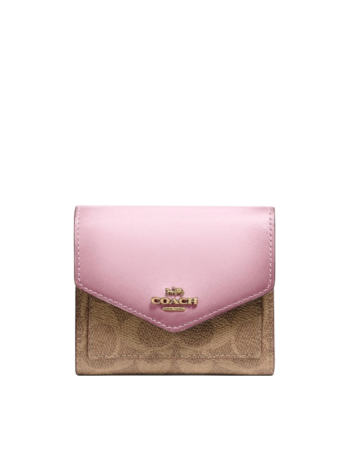 Coach Small Wallet In Colorblock Signature Canvas Blossom
