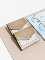 Coach Small Wallet In Colorblock Signature Canvas Sand Taupe