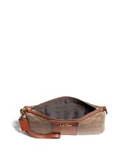 Coach Small Wristlet In Colorblock Signature Canvas Tan Rust