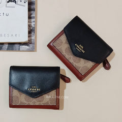 Coach-32610-Small-Wallet-In-Colorblok-Signature-Tan-Black-balilene