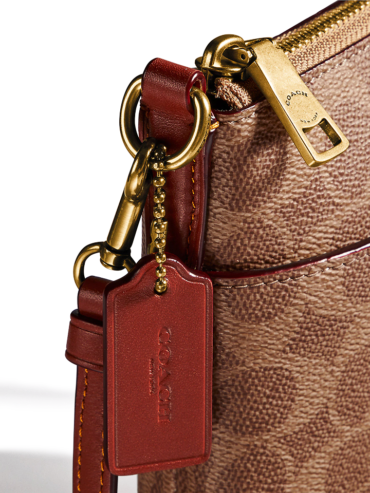 Coach Kitt Messenger Crossbody In Colorblock Signature Canvas Tan Rust