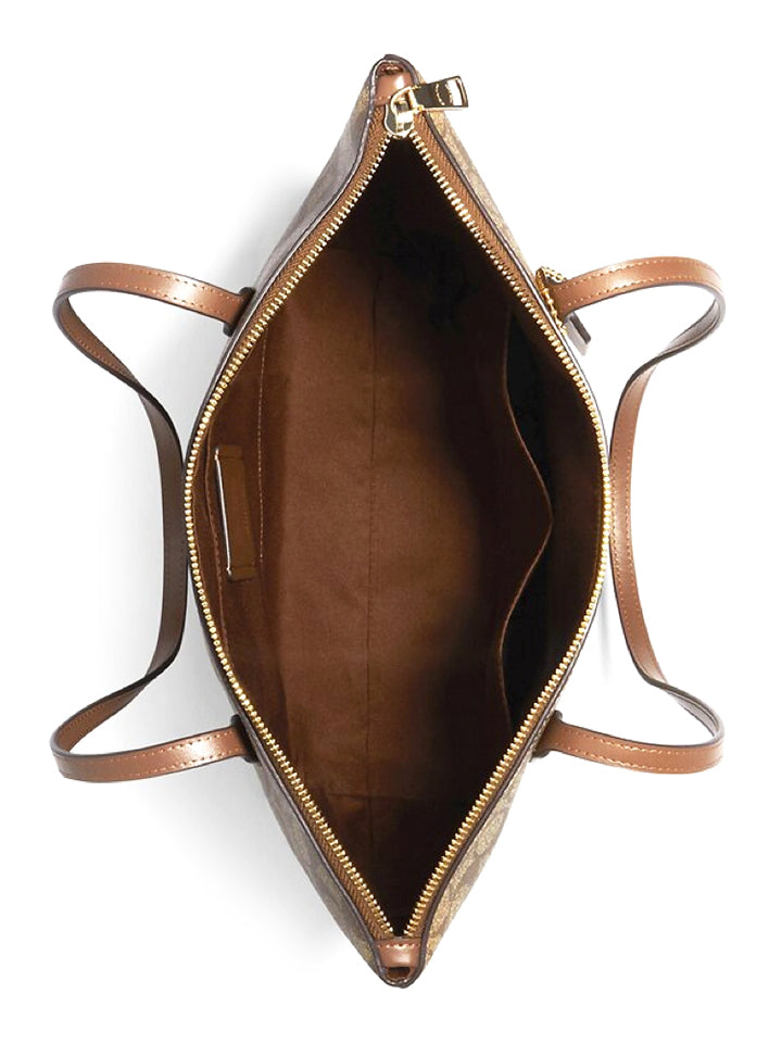 Coach Zip Top Tote In Signature Canvas Khaki Saddle