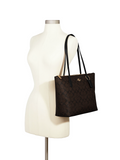 Coach Zip Top Tote In Signature Canvas Brown Black