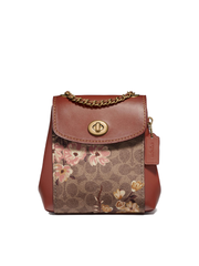 Coach 53087 Parker Convertible Backpack 16 In Signature Canvas With Prairie Floral Print Tan Rust Bow