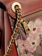 Coach 53087 Parker Convertible Backpack 16 In Signature Canvas With Prairie Floral Print Tan Rust Bow