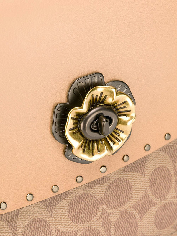 Coach 53349 Parker Top Handle In Signature Canvas With Rivets Tan Chal