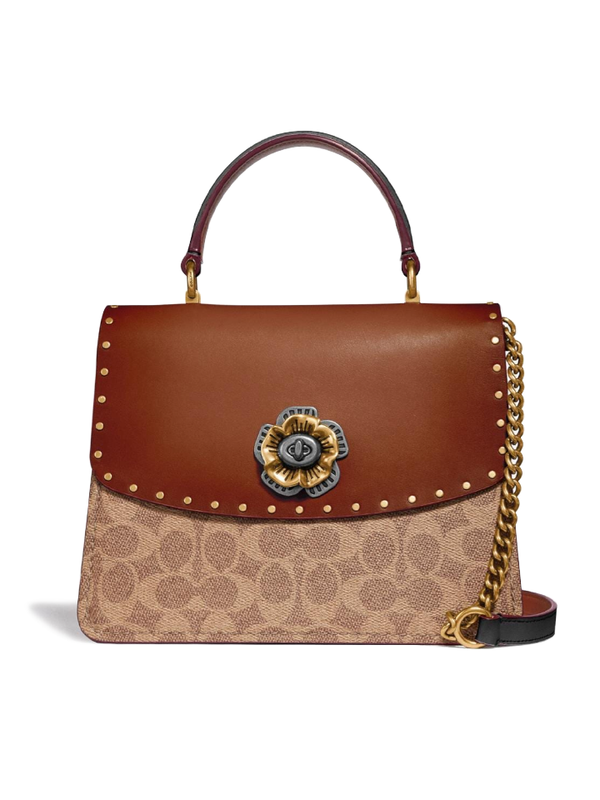 Coach 5444 Hadley Hobo In Signature Canvas Tan Red Apple Multi