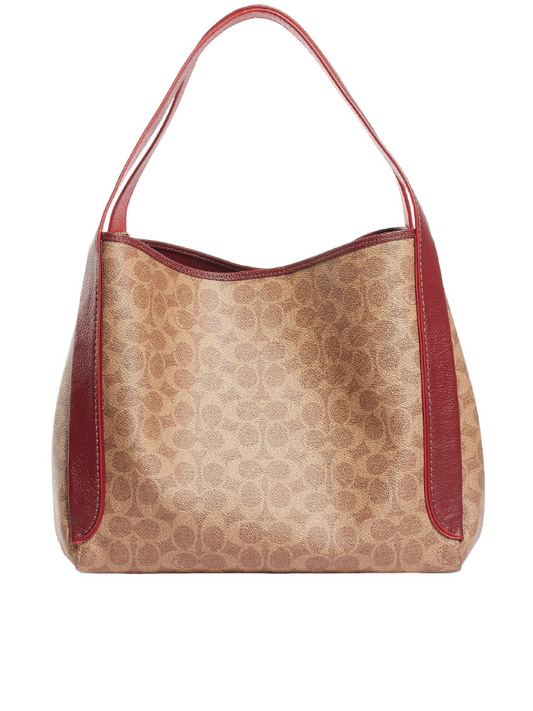 Coach 5444 Hadley Hobo In Signature Canvas Tan Red Apple Multi