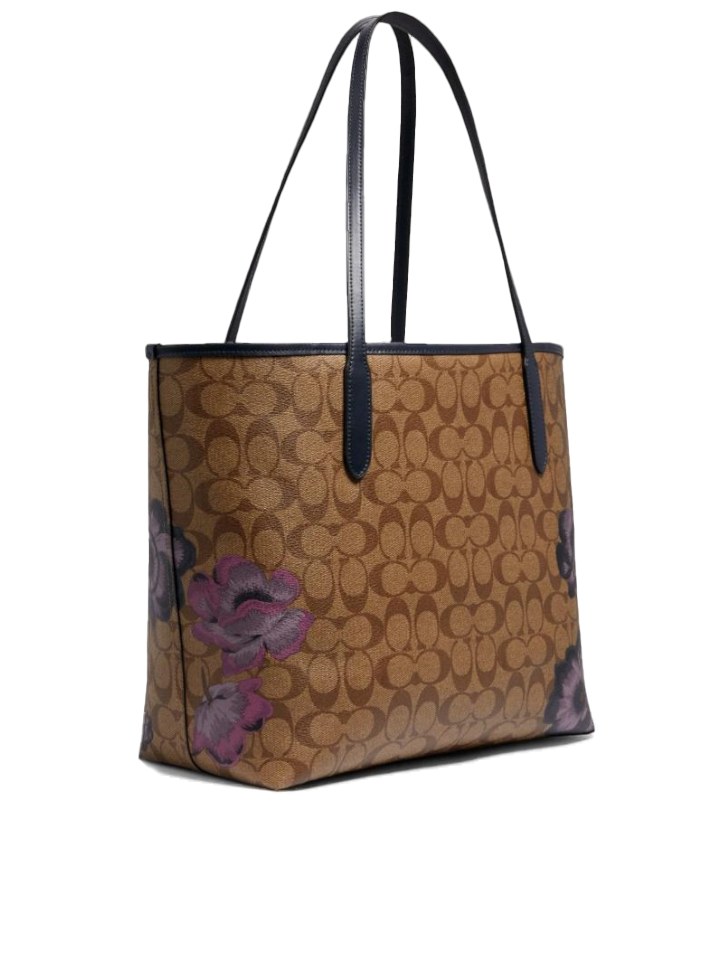 Coach-5697-Signature-City-Tote-Bag-With-Kaffe-Fassett-Print-In-Khaki-Purple-Multi-Balilene-belakang