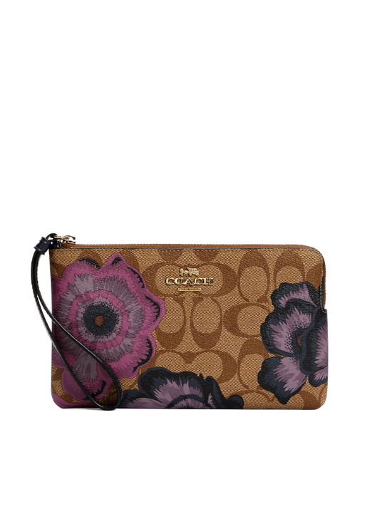    Coach-6285-Large-Corner-Zip-Wristlet-In-Signature-Canvas-With-Kaffe-Fassett-Print-Purple-Multi-Balilene-depan
