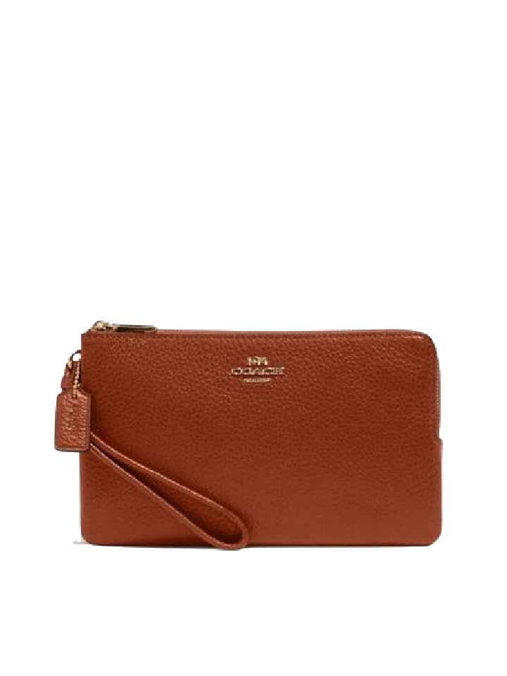 Coach 6644 Double Zip Wallet Pebble Leather Redwood
