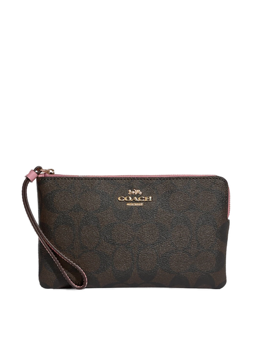 Coach Large Corner Zip Wristlet In Signature Canvas Shell Pink
