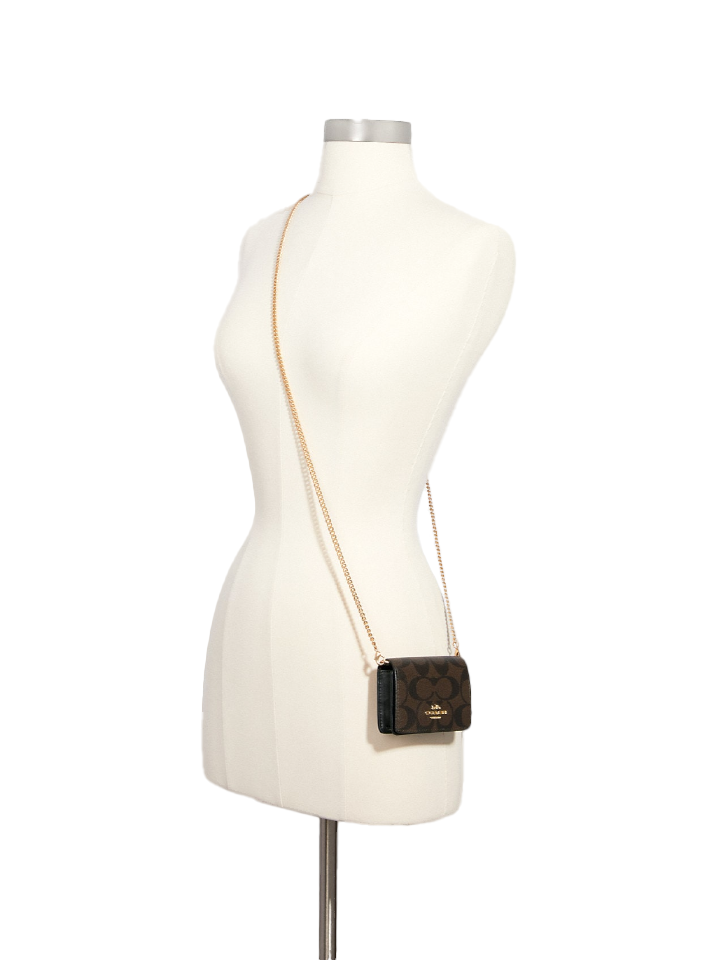 Coach 6650 Mini Wallet On Chain In Signature Canvas Brown Black Balilene