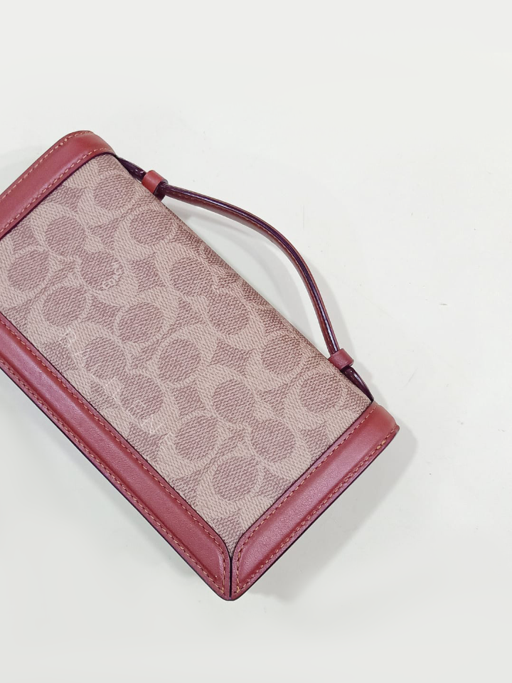 Coach 68312 Riley Chain Clutch In Colorblock Signature Canvas Tan Rust