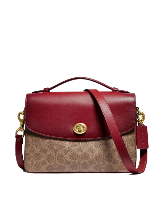 Coach 68349 Cassie Crossbody In Signature Canvas Tan Deep Red