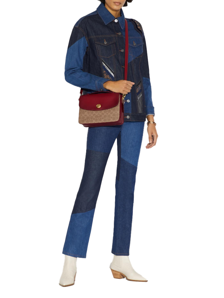 Coach 68349 Cassie Crossbody In Signature Canvas Tan Deep Red