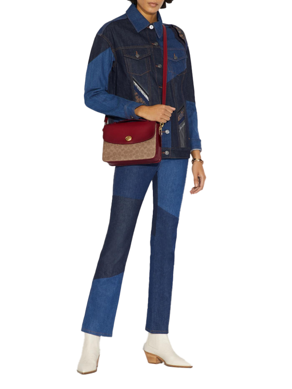 Coach 68349 Cassie Crossbody In Signature Canvas Tan Deep Red Balilene