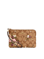 Coach 6860 Corner Zip Wrislet In Signature Canvas With Evergreen Floral Print Khaki Multi