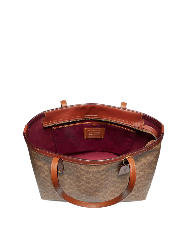 Coach 69422 Central Tote With Zip In Signature Canvas Tan Rust