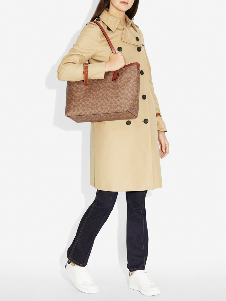 Coach 69422 Central Tote With Zip In Signature Canvas Tan Rust