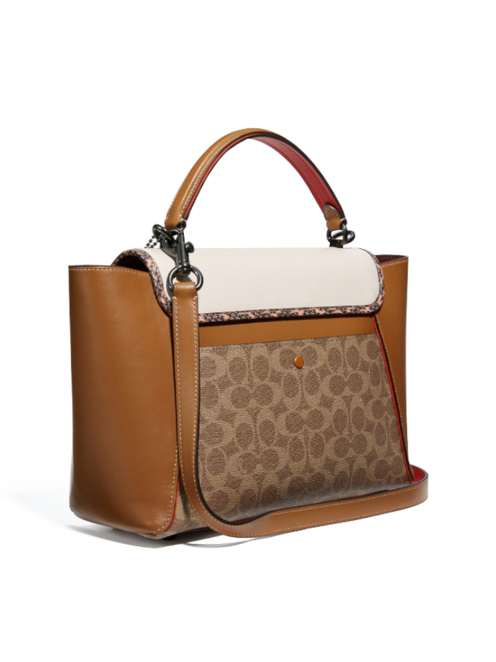 Coach Courier Carryall In Colorblock Signature Canvas With Snakeskin Detail Tan Chalk Multi