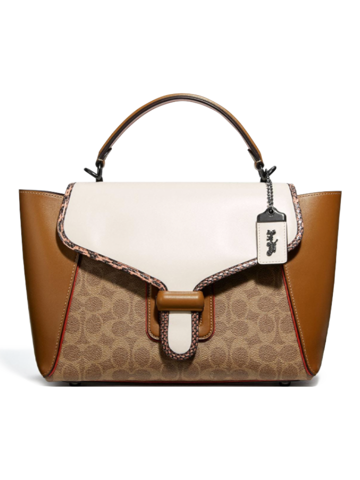 Coach Courier Carryall In Colorblock Signature Canvas With Snakeskin Detail Tan Chalk Multi