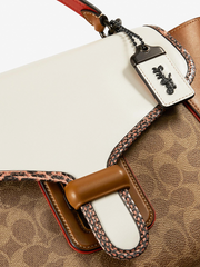 Coach Courier Carryall In Colorblock Signature Canvas With Snakeskin Detail Tan Chalk Multi