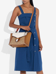 Coach Courier Carryall In Colorblock Signature Canvas With Snakeskin Detail Tan Chalk Multi