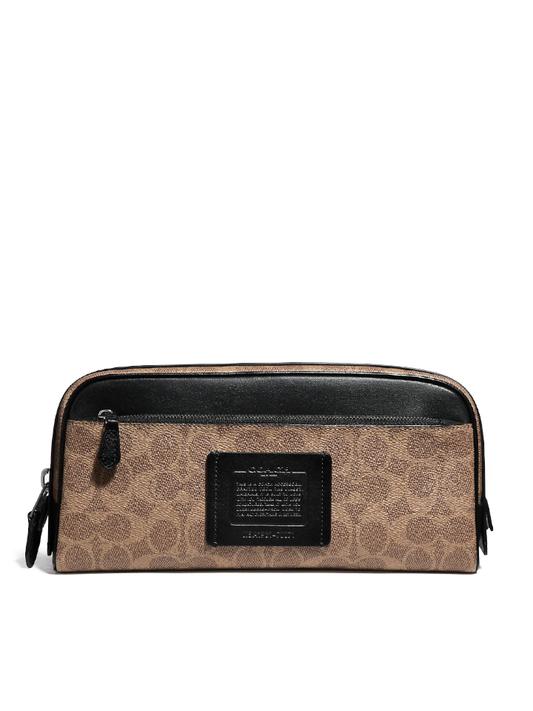    Coach-70071-Double-Zip-Dopp-Kit-In-Signature-Canvas-Khaki-Black-Balilene-depan