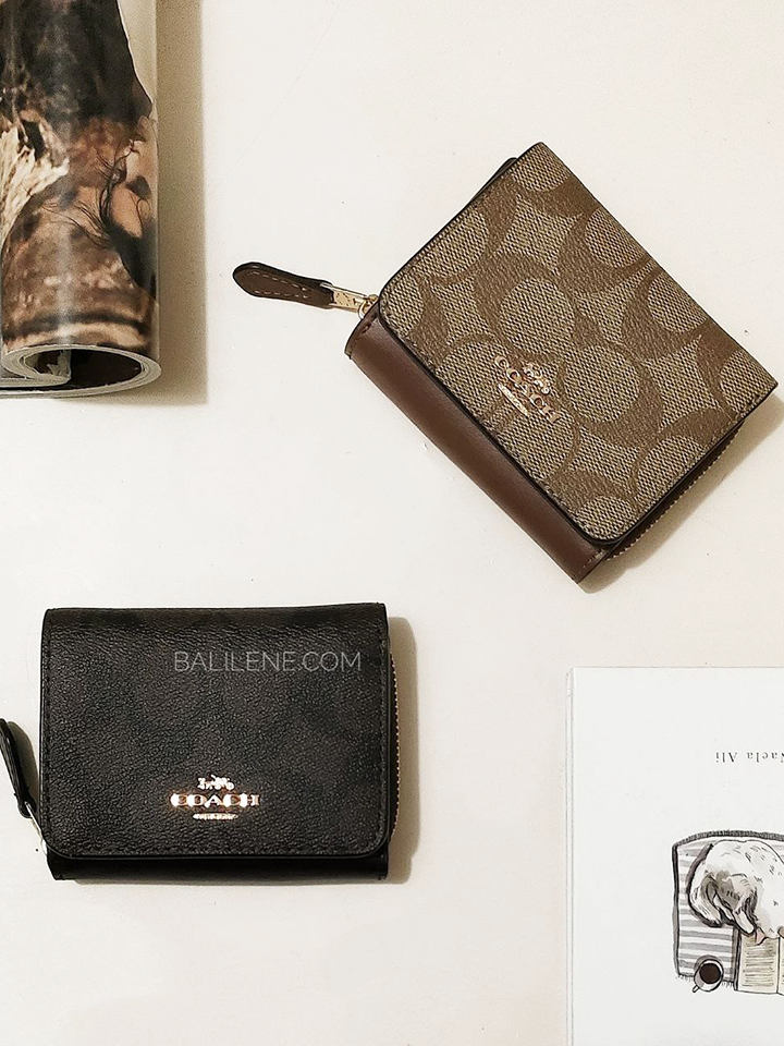 Coach 7331 Small Trifold Wallet In Signature Canvas Brown Black