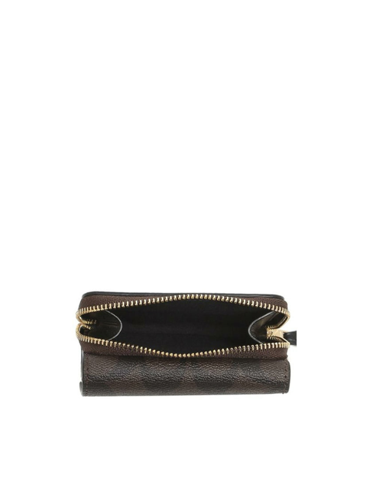Coach 7331 Small Trifold Wallet In Signature Canvas Brown Black