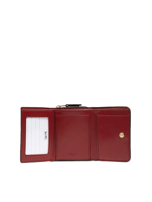 Coach Small Trifold Wallet In Signature Canvas Brown Red