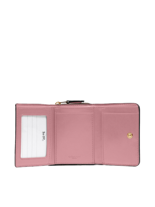 Coach 7331 Small Trifold Wallet In Signature Canvas Brown/True Pink