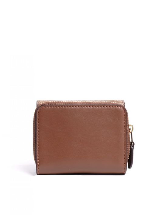 Coach 7331 Small Trifold Wallet In Signature Canvas Khaki Saddle