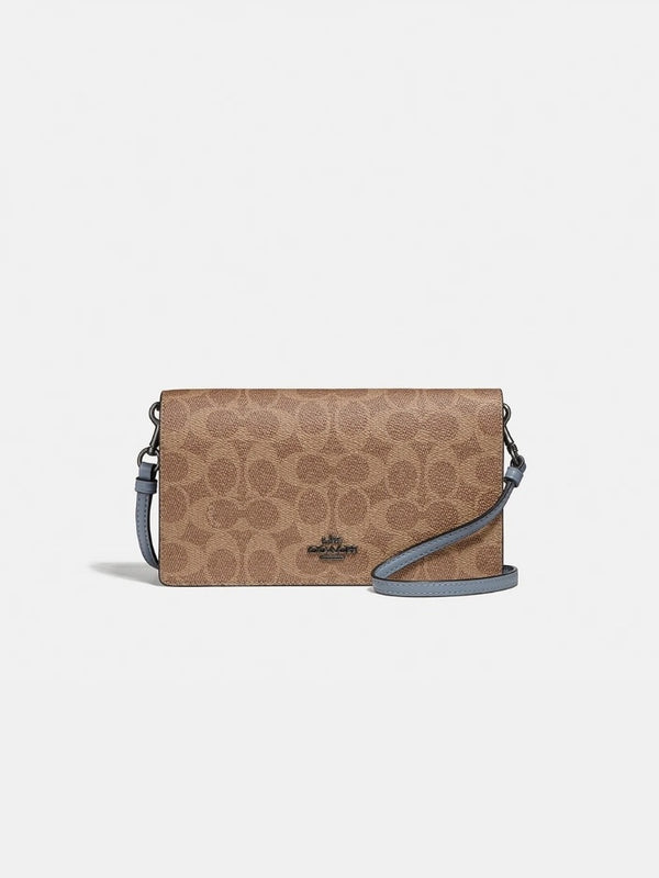 Coach - Tan Canvas & Leather Monogram Print Fold-Over Messenger