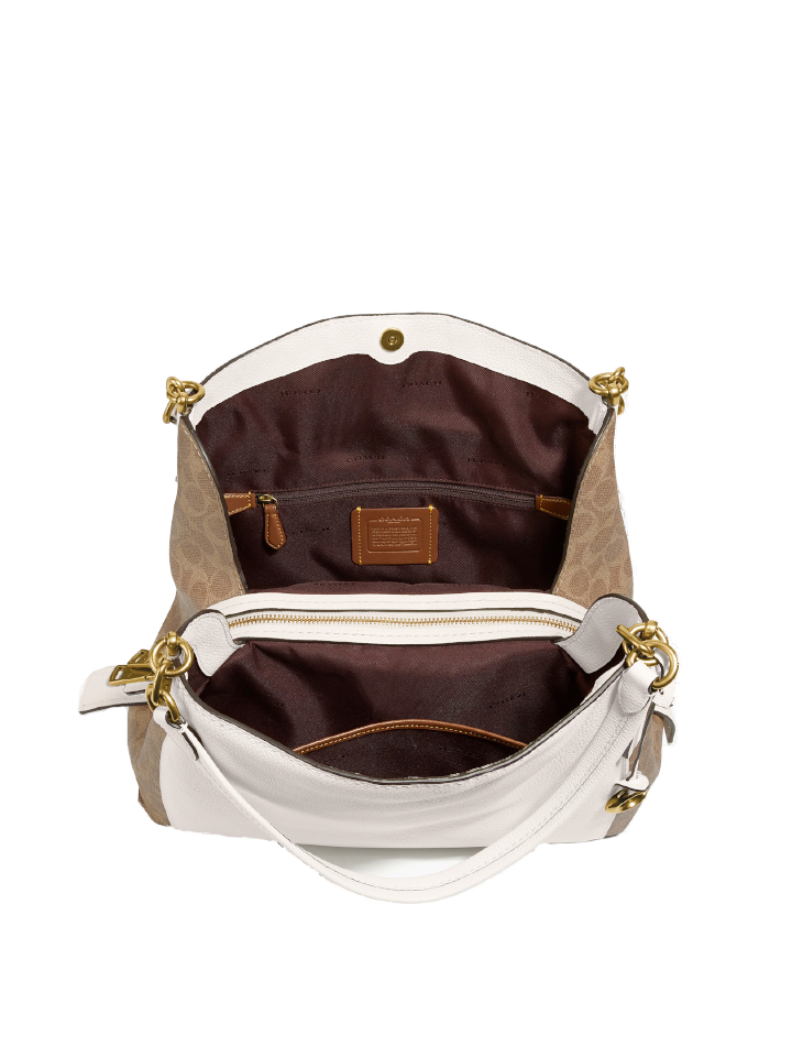 Coach 76078 Dalton 31 With Signature Canvas Blocking Tan Chalk