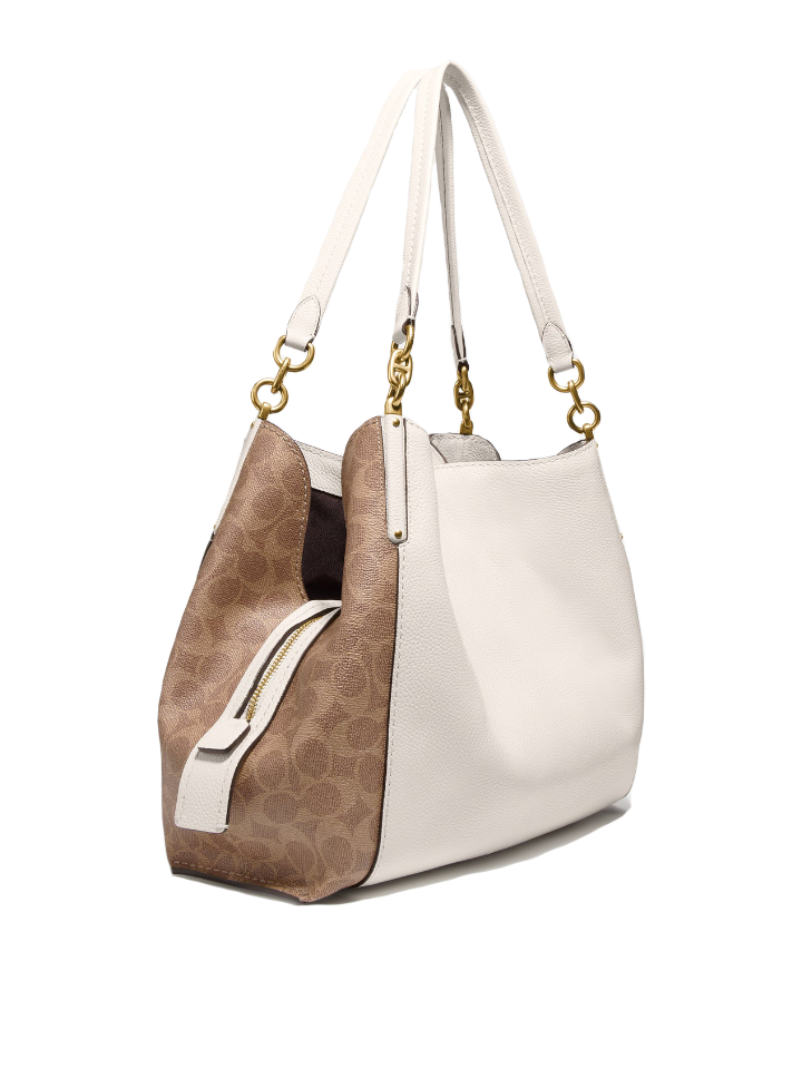 Coach 76078 Dalton 31 With Signature Canvas Blocking Tan Chalk