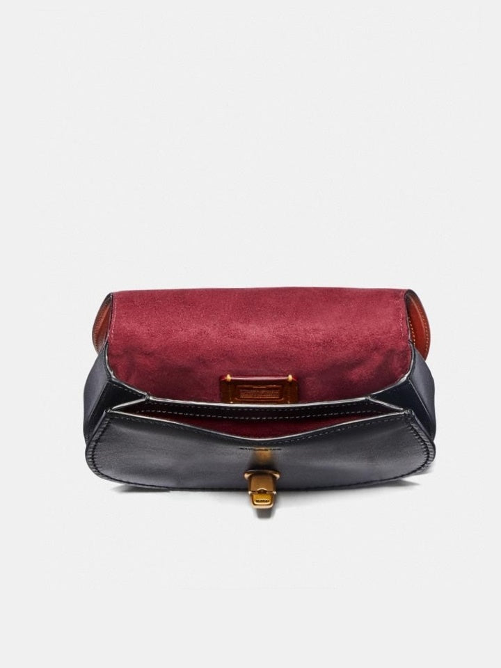 Coach 76264 Saddle Belt Bag In Colorblock Signature Canvas In Tan Rust