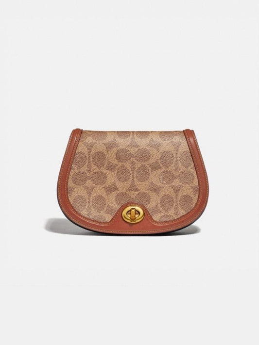 Coach 76264 Saddle Belt Bag In Colorblock Signature Canvas In Tan Rust
