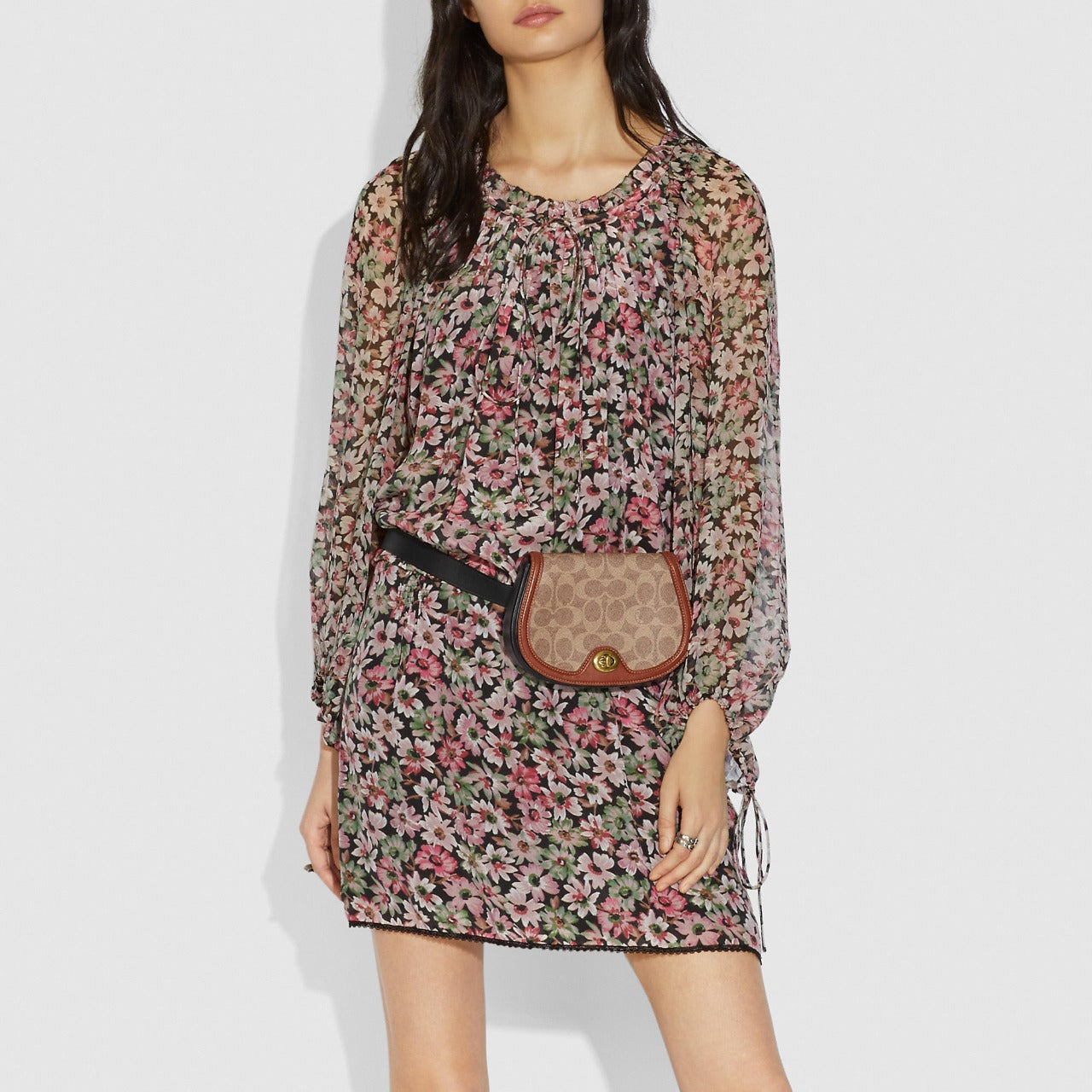 Coach 76264 Saddle Belt Bag In Colorblock Signature Canvas In Tan Rust