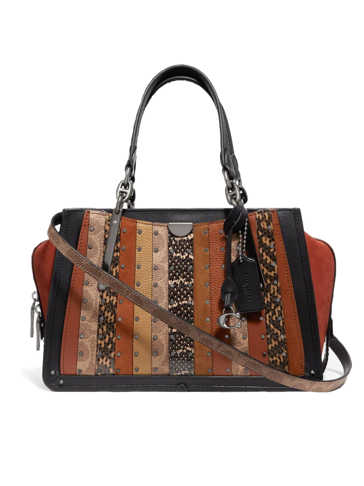 Coach 80564 Dreamer With Signature Canvas Patchwork Stripes And Snakeskin Detail Tan Black Multi