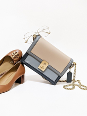 Coach 89070 Hutton Shoulder Bag In Colorblock Brass/Taupe Granite Multi